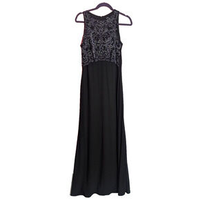Jackie Jon Black Beaded Mesh Sleeveless Formal Maxi Gown Dress Size 6 A1